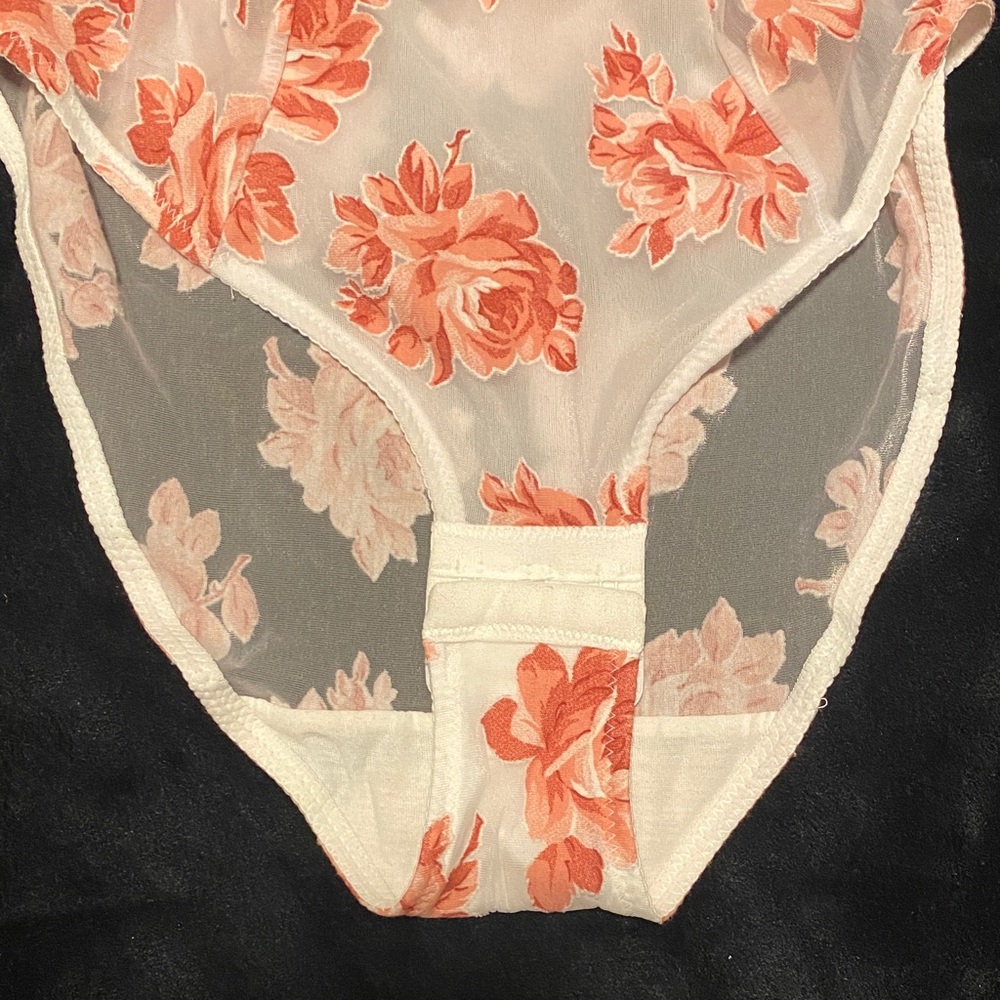 Vintage Rosy Floral Sheer Mesh Bodysuit | 34B NWT | Deadstock French Lingerie - Picture 9 of 16